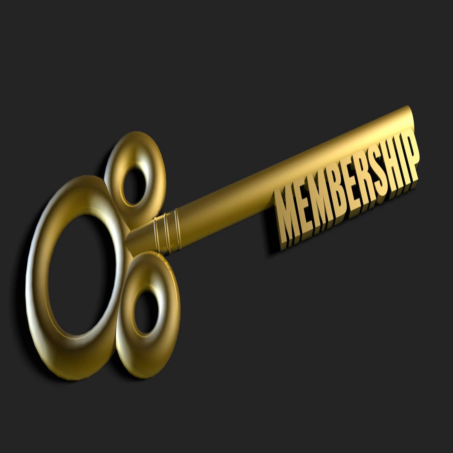 A golden key with the word membership on it.